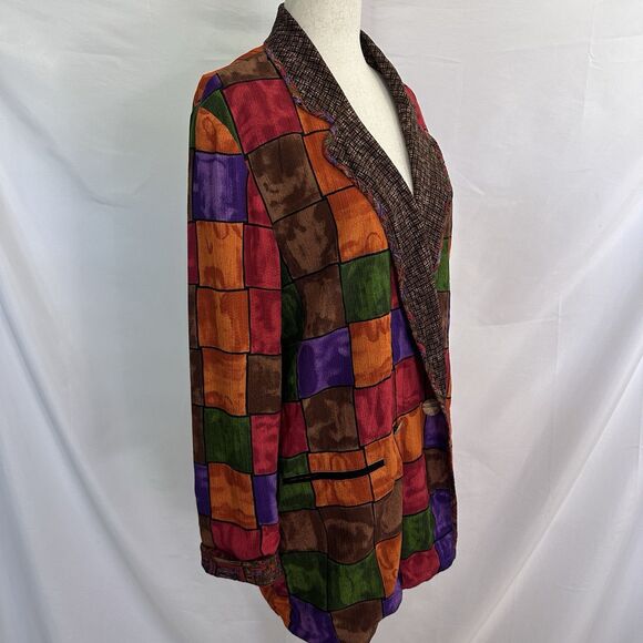 Cache Vintage Rayon Funky Long Blazer Jacket SMALL 4/6 MCM Geometric Art to Wear - Picture 3 of 8